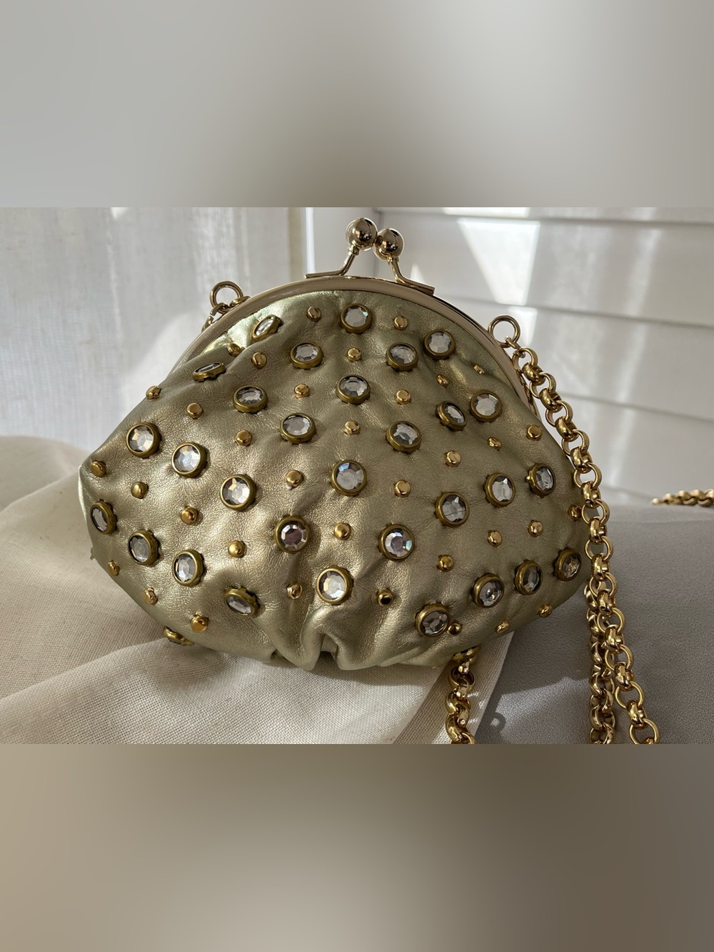 Kathy Van Zeeland Gold Kiss Lock Jeweled Crossbody Bag, EUC - Picture 9 of 9